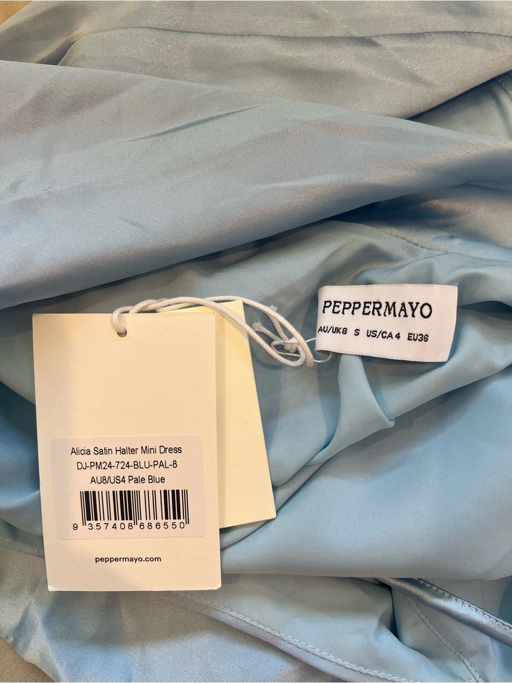 NWT Peppermayo Alicia Satin Halter Mini Dress Size 4 - Picture 8 of 8